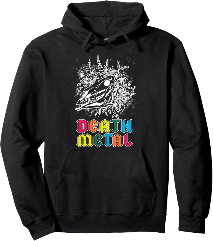 Death Metal Einhorn I Retro Metal Unicorn I Death Metal Pullover Hoodie