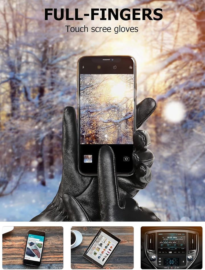 vislivin Touchscreen Handschuhe Damen Winter Lederhandschuhe Warme Leder SMS Handschuhe Schwarz L, S
