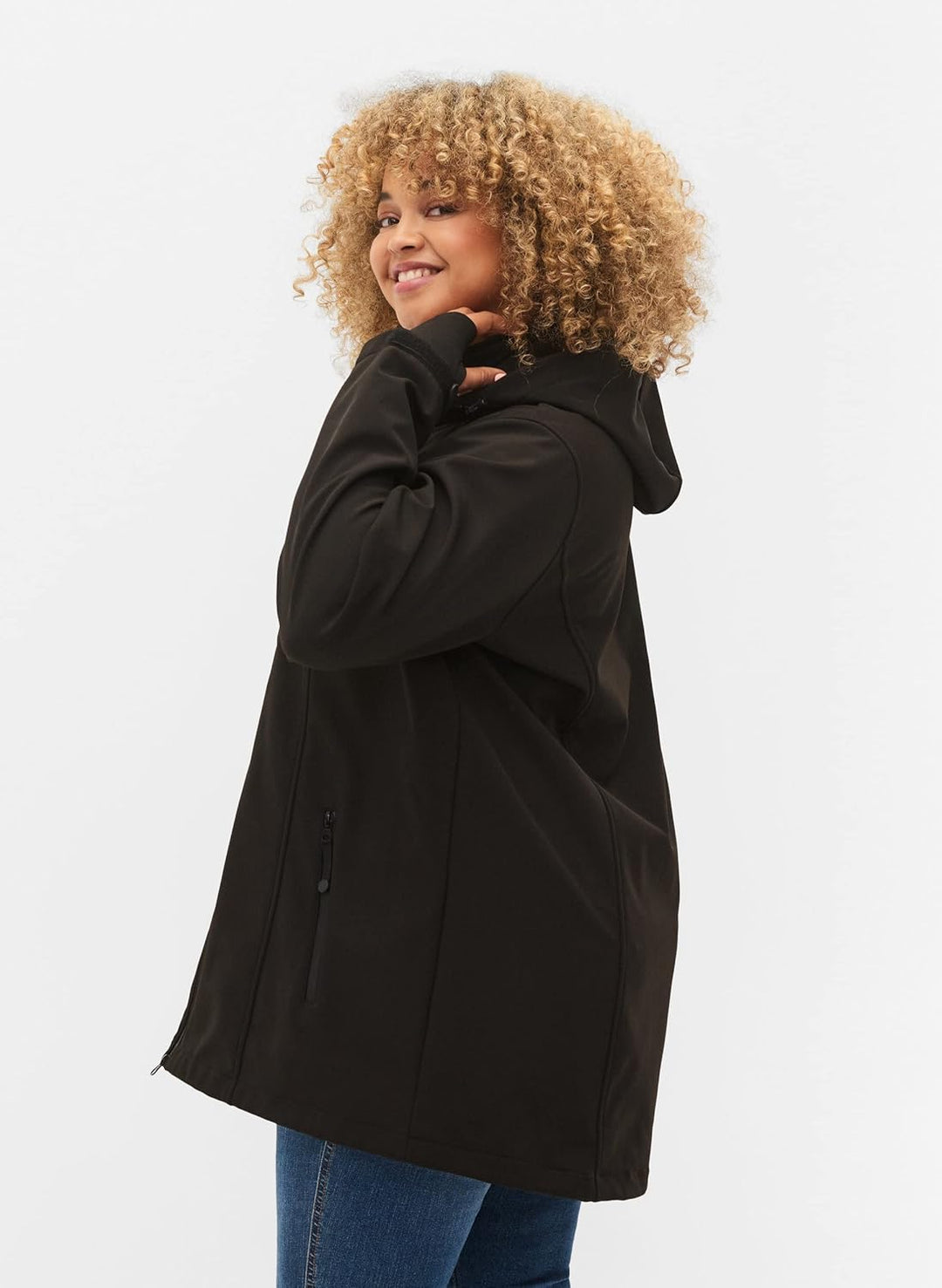 Zizzi Damen Grosse Grössen Softshell Jacke Kurz Kapuze Gr 58-60 Schwarz, 58-60 Schwarz