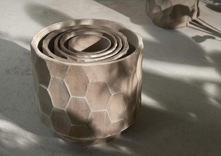 Kähler, Designer Pflanztopf mit Unterteller aus Holz gebranntem Steingut in Hellsand, Ø16,5 cm 12 x