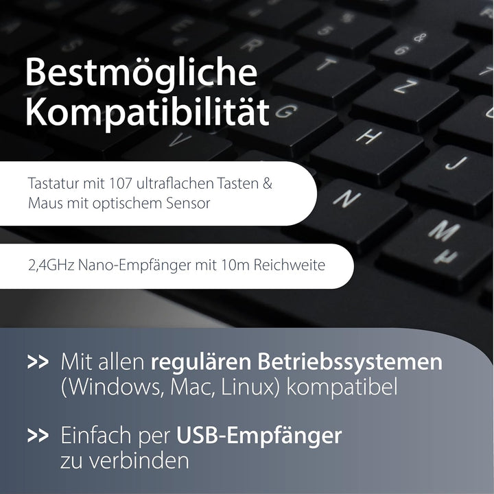 MediaRange Funk-Tastatur- und Maus-Set, Highline Serie, QWERTZ, schwarz/silber