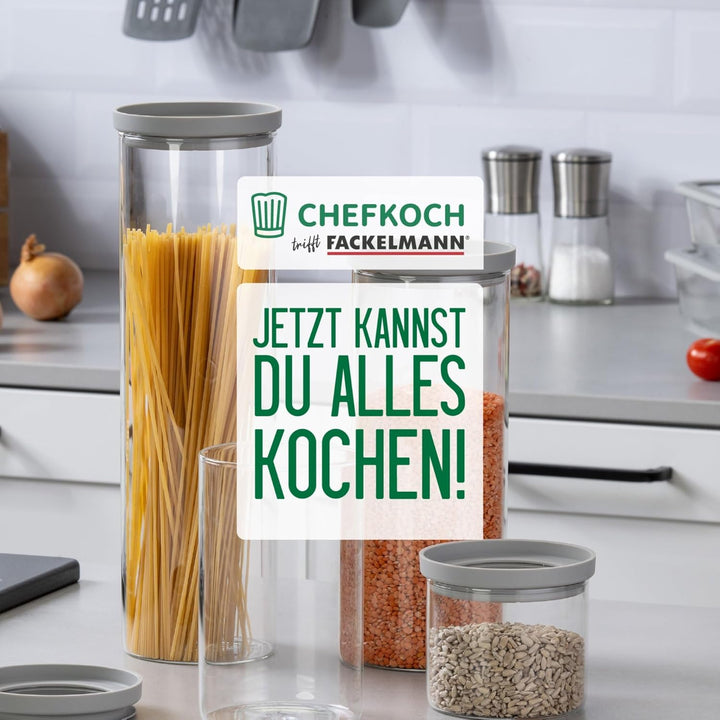 FACKELMANN Chefkoch trifft 4er Set Vorratsbehälter mit Glasdeckel – 500 ml, Borosilikatglas, luftdic