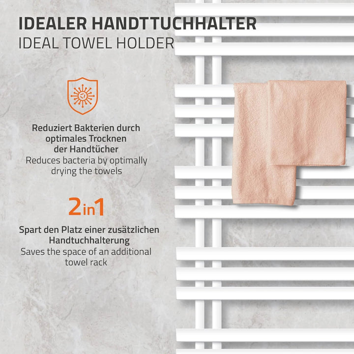 ECD Germany Iron EM Design Badheizkörper Elektrisch 900W - 500 x 1200 mm - Weiss - Heizkörper Handtu