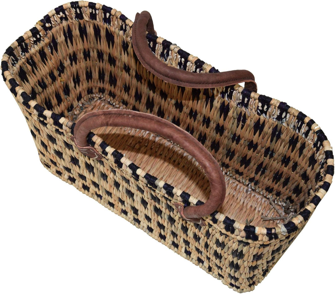 Simandra Einkaufskorb aus Seegras I geflochtene Tasche mit Ledergriff I gross mit kurzem Griff I Bla