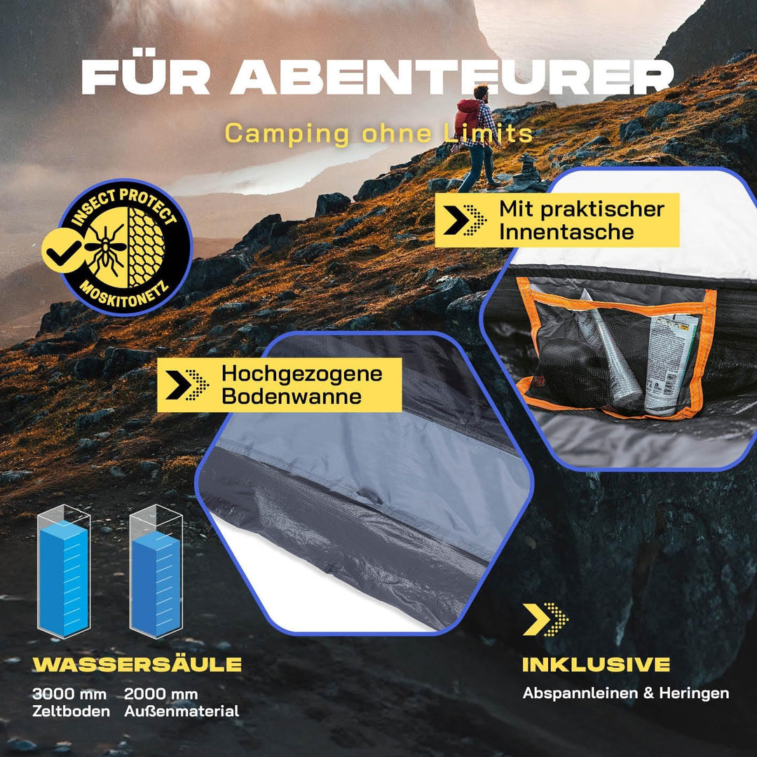 Lumaland Camping Zelt | Leichtes Pop Up Wurfzelt | 2-4 Personen Kuppelzelt | Trekking & Festival Igl