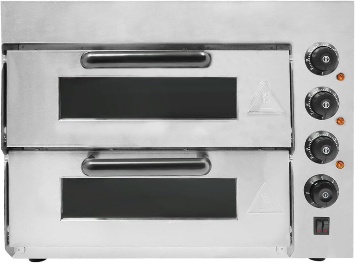 2-Etagen Pizza-Ofen 3000W Elektrischer Pizzaofen Edelstahl Elektrisch Gastro Steinbackofen mit Hands