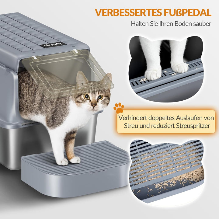Edelstahl-Katzenklo mit Deckel, XXL Geschlossene Metall-Katzenklo, Katzentoiletten mit Schaufel und