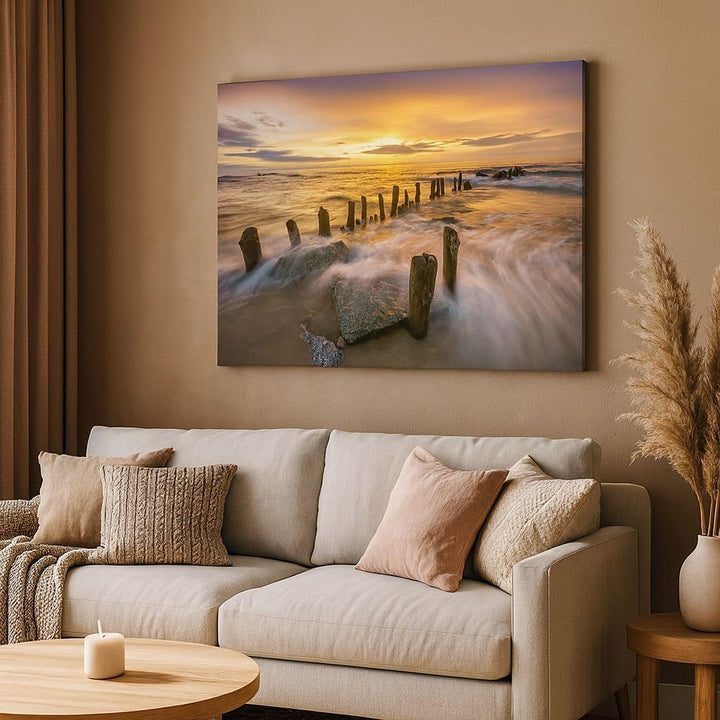 Bilder auf Leinwand 100x70cm Leinwandbild baltisch meer Mole Landschaft Gross Wanddeko Bild Schlafzi