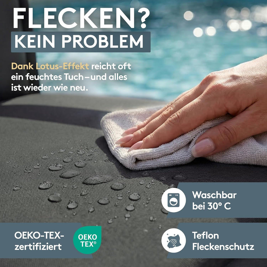 LILENO HOME Gartenstuhl Auflagen [1er Set - Hochlehner] in Anthrazit - Bequeme Liegen als Sitzauflag