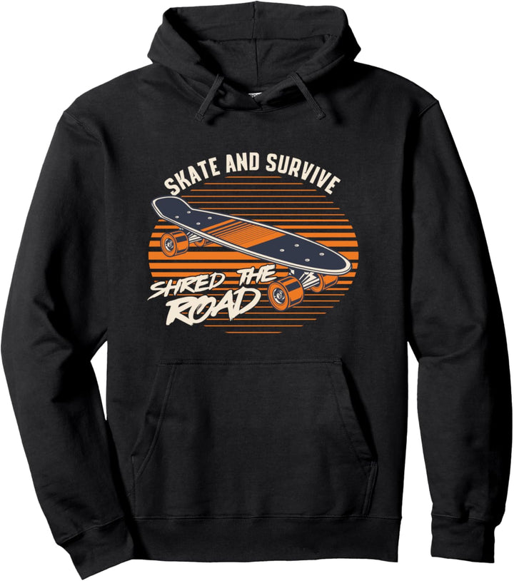 Longboard Skate Überleben Retro Skater Skaten Sport Geschenk Pullover Hoodie