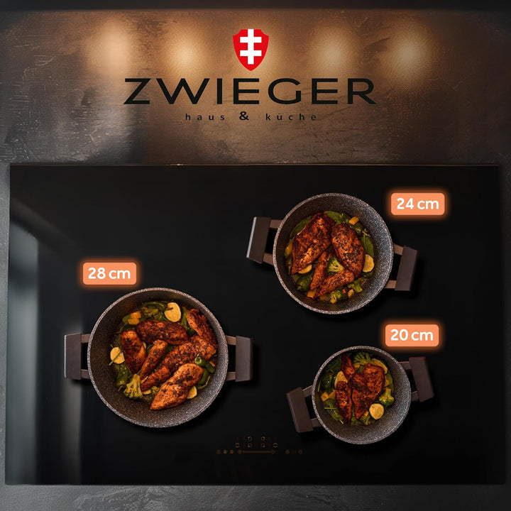 ZWIEGER 3-in-1 Bräter klein 20 cm – Kleiner Bräter Induktion, Schmortopf mit Deckel – Vollflächiger