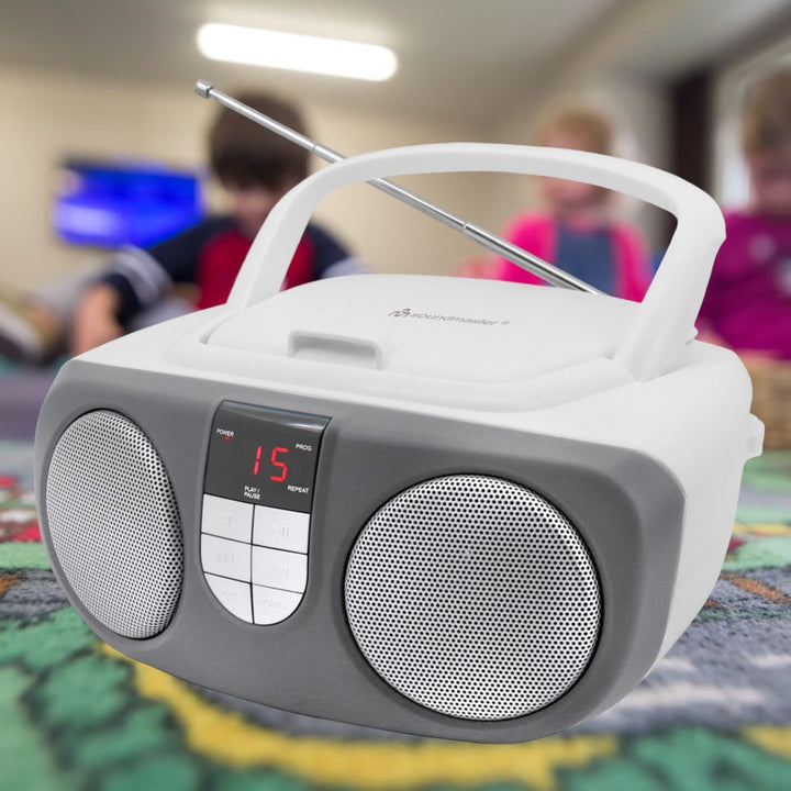 Soundmaster SCD1400 Radio tragbarer CD Player Radio AUX-IN Kinderradio Boombox, Farbe:weiss