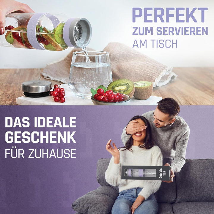 boddels Glaskaraffe mit Deckel und Sieb 1.100ml, Rutschfester Griff, Glaskaraffe mit Fruchteinsatz,