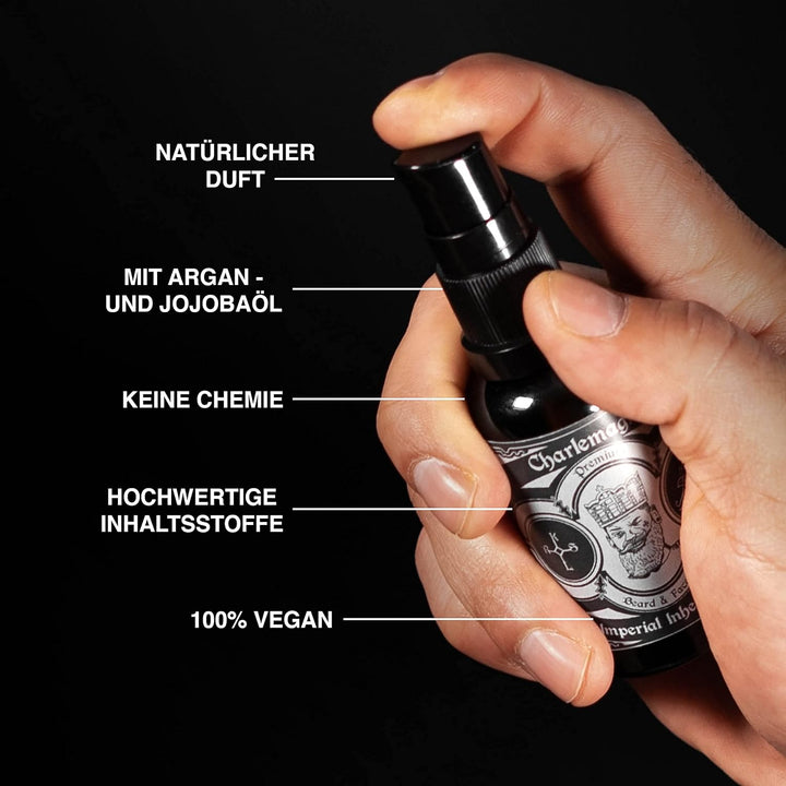 Charlemagne Bartöl 2er Set - 2 x 30ml, Vegan, Bartöl Leder Duft - Natürliches Bartpflege Set für Her