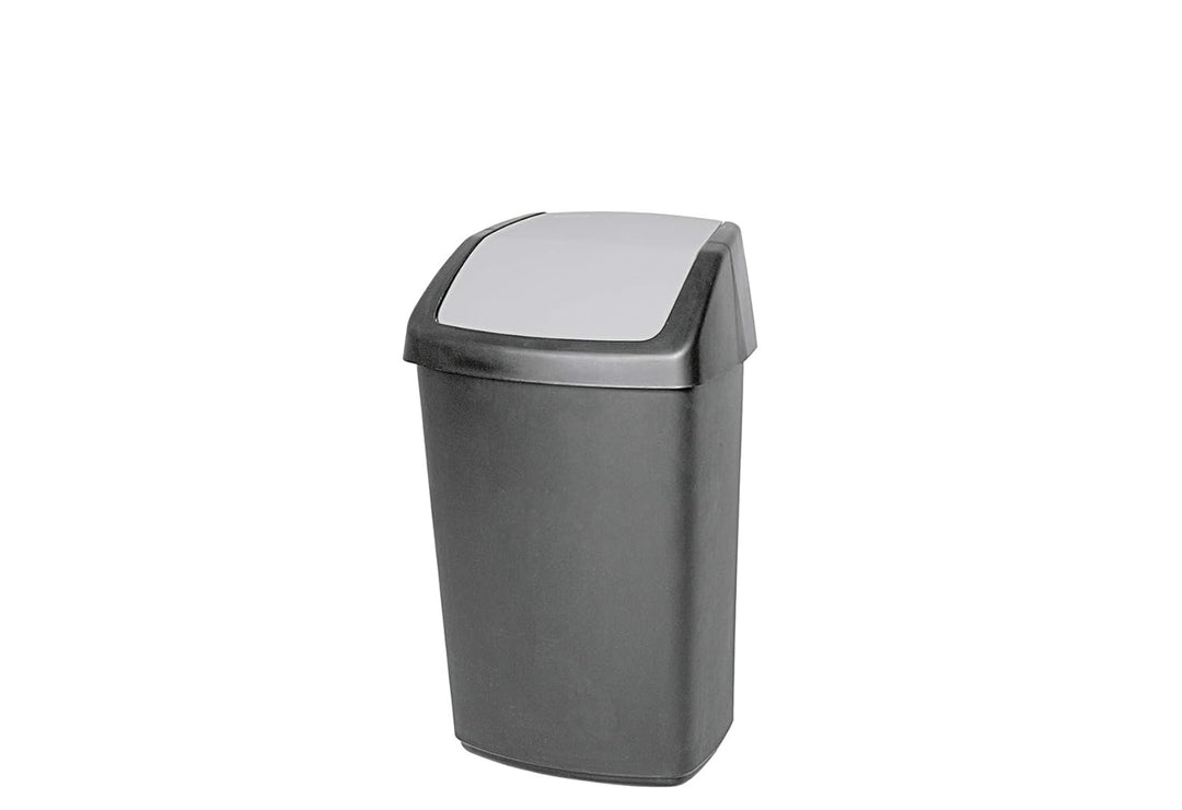 Curver Abfalleimer Swing-Top 25l in schwarz/grau, Plastik, 35 x 25 x 10 cm, 35 x 25 x 10 cm
