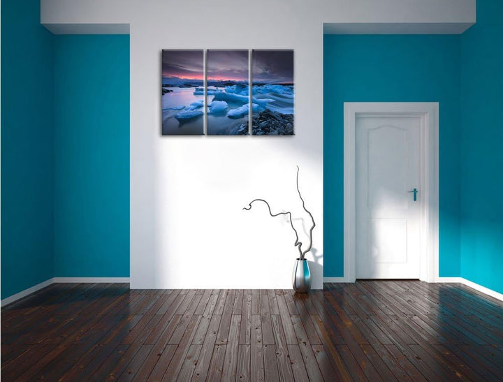 Pixxprint Extreme Eislandschaft als Leinwandbild/Grösse: 3 Teilig (120x80) cm/Wandbild/Kunstdruck/fe