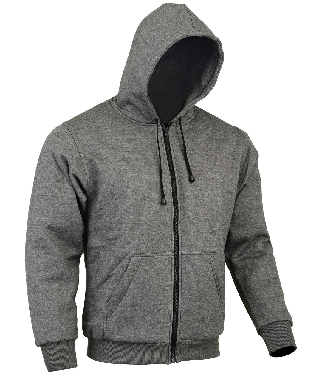 Motorradjacke mit Kapuze - CE-Protektoren - 100% Kevlar-Schutz - Fleece - Grau- L = 112 cm - 117 cm