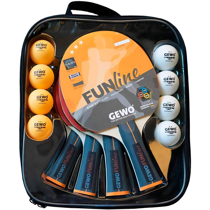 GEWO Family & Friends Tischtennisschläger-Set - 4 Tischtennisschläger für Hobby und Freizeit mit 8 T