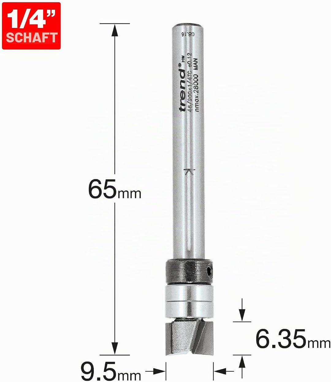 Trend Professioneller Kugelgelagerter Profilfräser, 9,5 mm Durchmesser x 6,35 mm Schnitt, 1/4 Zoll S