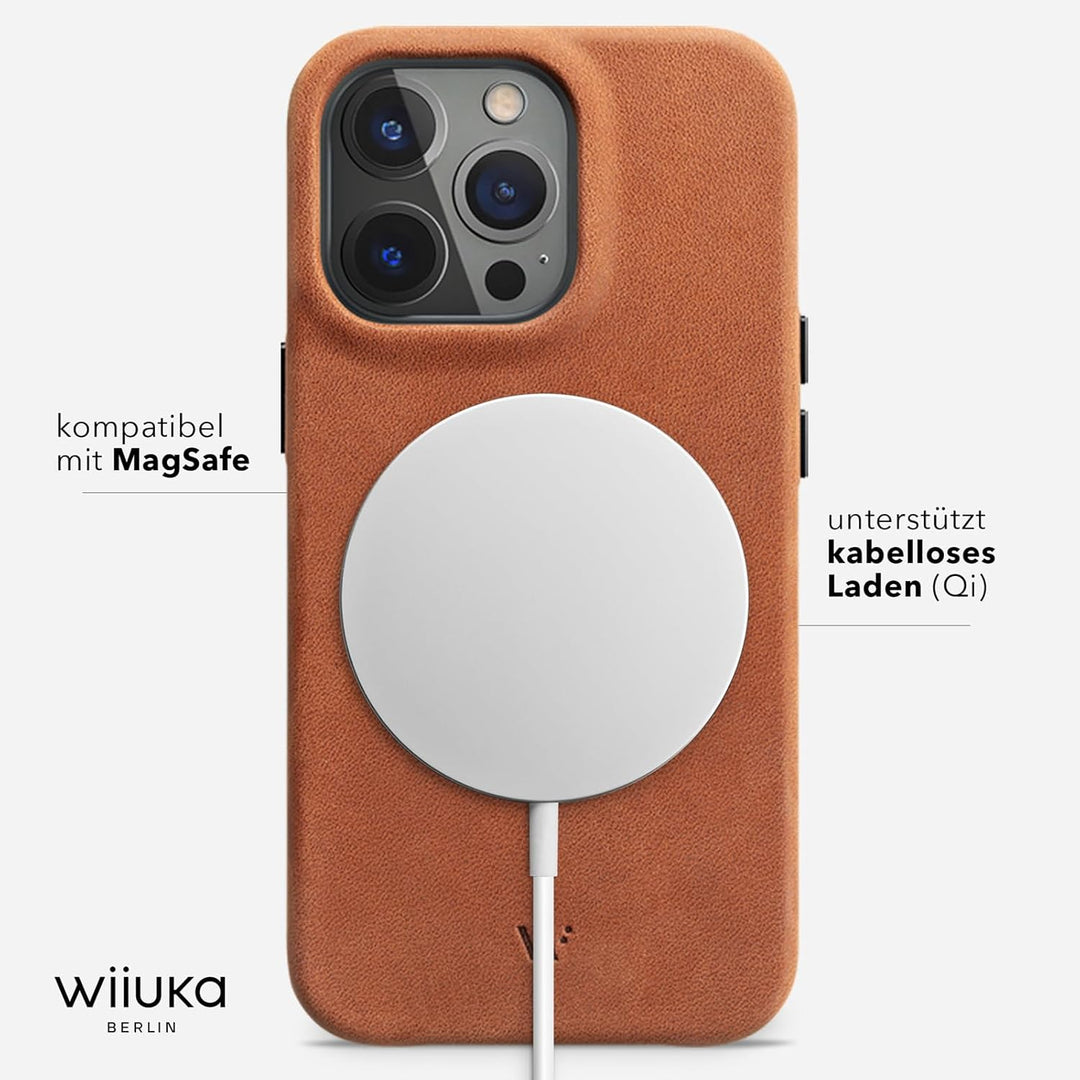 WIIUKA Hülle für iPhone 14 Pro Max, Leder aus Deutschland, Lederhülle extra Dünn, Premium Handyhülle