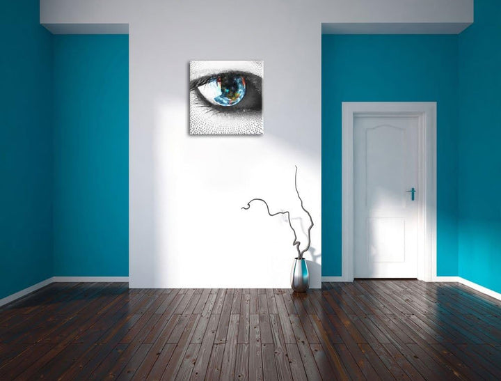 Pixxprint Auge mit binärischen Code Pinsel Effekt, Format: 70x70 auf Leinwand, 70x70