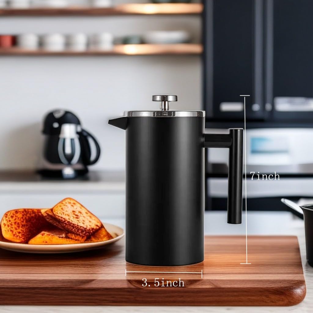 MaxMiuly French Press Thermo mit Warmhalte-Funktion,Kaffeebereiter aus doppelwandigem Edelstahl 0,65