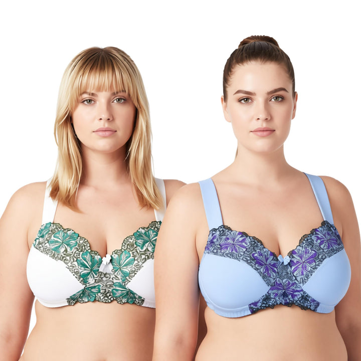 Curve Muse Damen Übergrösse Minimizer Kabellos Ungefütterter BH mit Stickspitze-2er Pack 80G Butterm