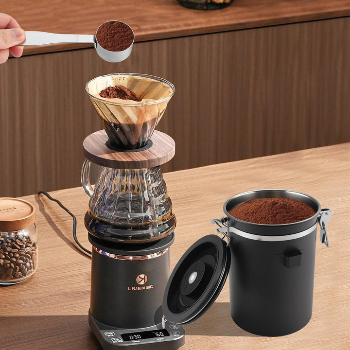 Kaffeedose Luftdicht Edelstahl 304, 1,8 L Kaffeebohnen Behälter Mit EdelstahllöFfel Und Zeiterfassun