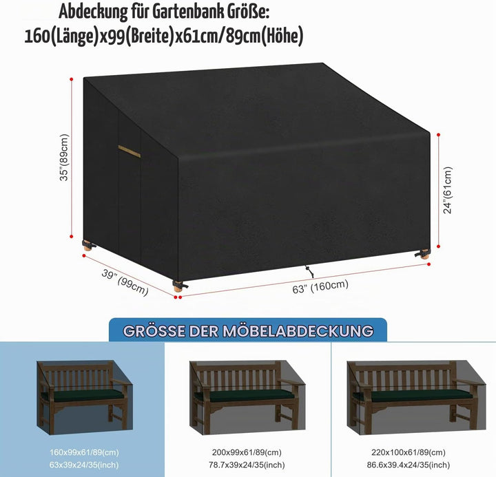 VANSHEIM Schutzhülle für Gartencouch Abdeckhauben für Sofas Abdeckung für Gartenbank 2 Sitzer Lounge