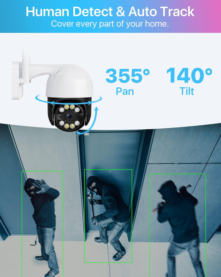 ZOSI 2K Pan/Tilt Überwachungskamera Aussen WLAN, 355°/140° Schwenkbar 3MP IP Kamera mit Plug-in Stro