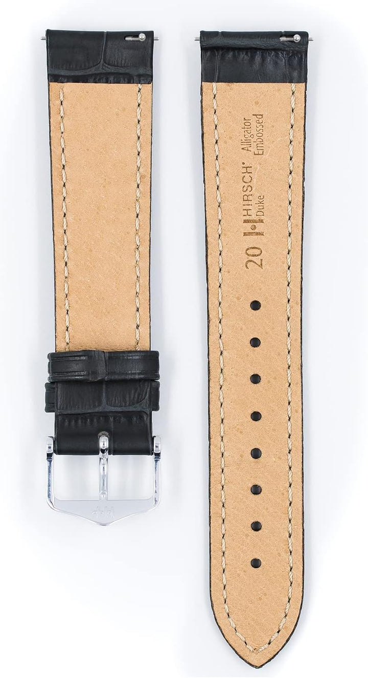 HIRSCH Uhren-Armband Duke - Uhr-Band aus italienischem Kalbs-Leder mit Alligator-Prägung 12 mm Grau,