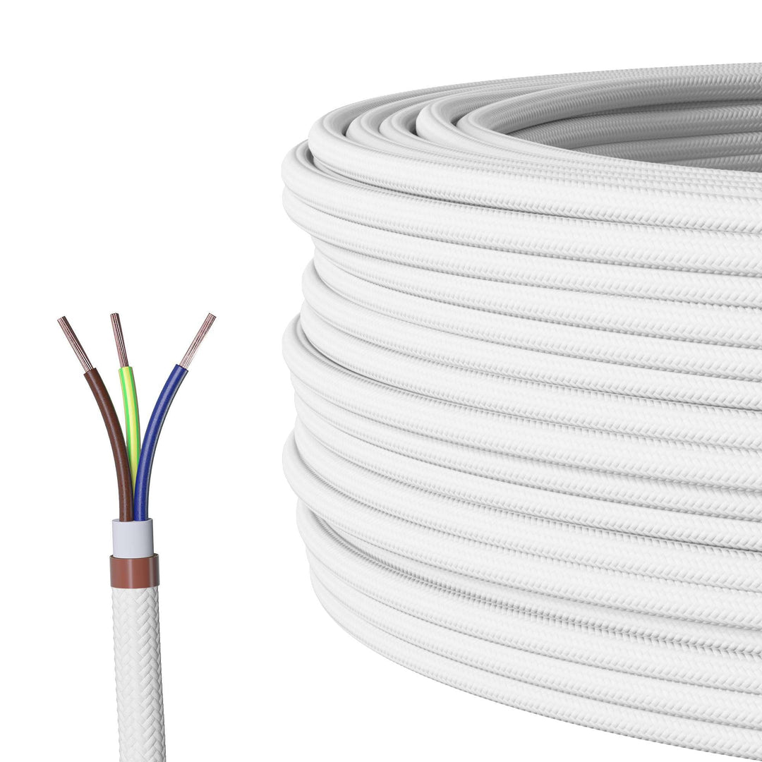 Textilkabel für Lampe, Stoffkabel 3-adrig (3x0,75mm²), Weiss - 10 Meter 10 Meter Weiss, 10 Meter Wei