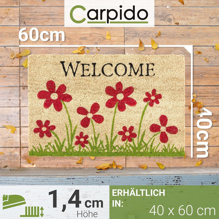Fussmatte Kokos Blumenwiese Natur – Türmatte 40x60 cm – antibakterielle Eingangsmatte – Kokosmatte m