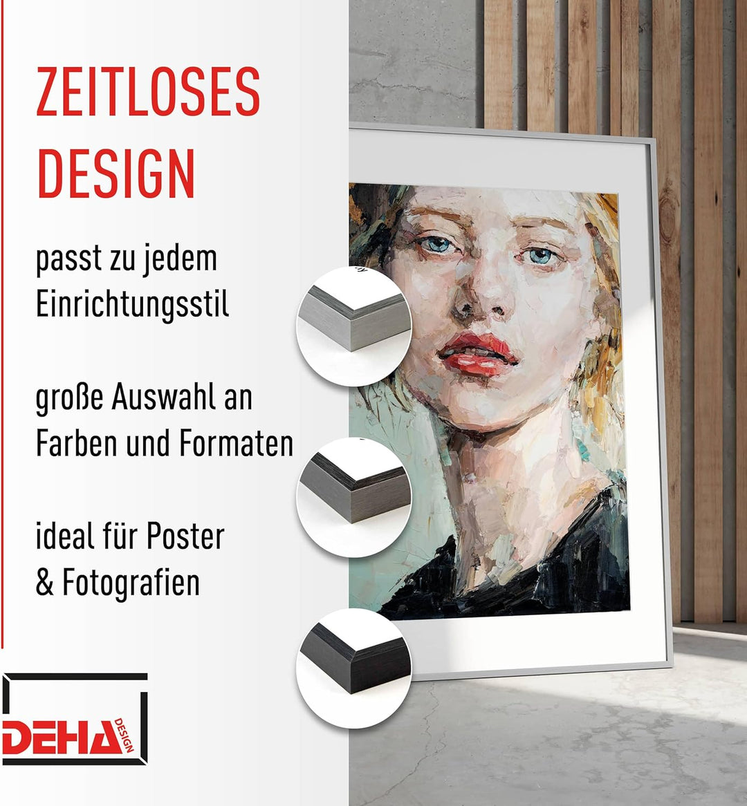 DEHA Design Bilderrahmen Tribeca, 50x70 cm, Aluminium Grau Matt, bruchsicheres Acrylglas, für Poster