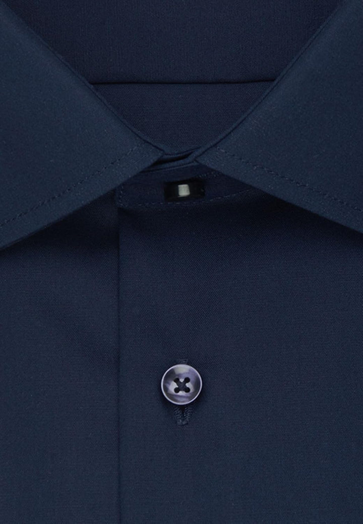 Seidensticker Herren Slim Bügelfrei Kent Kurzarm Stretch Businesshemd, Dunkelblau