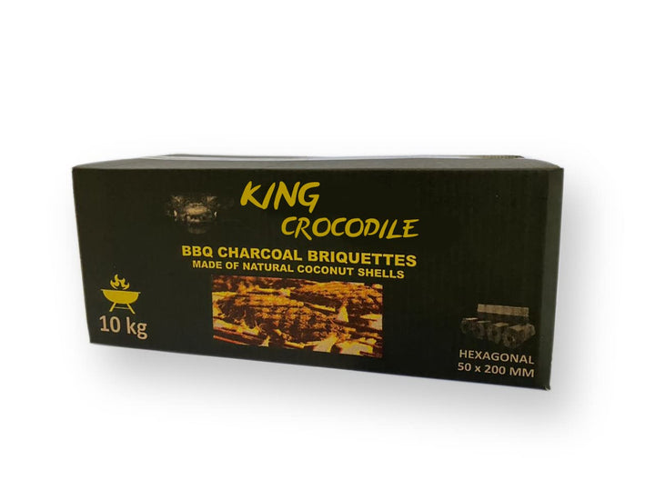 King Crocodile Kokosnuss Kohle mit Langer Brenndauer I Grillkohle Hexagonal I wenig Asche I geringe