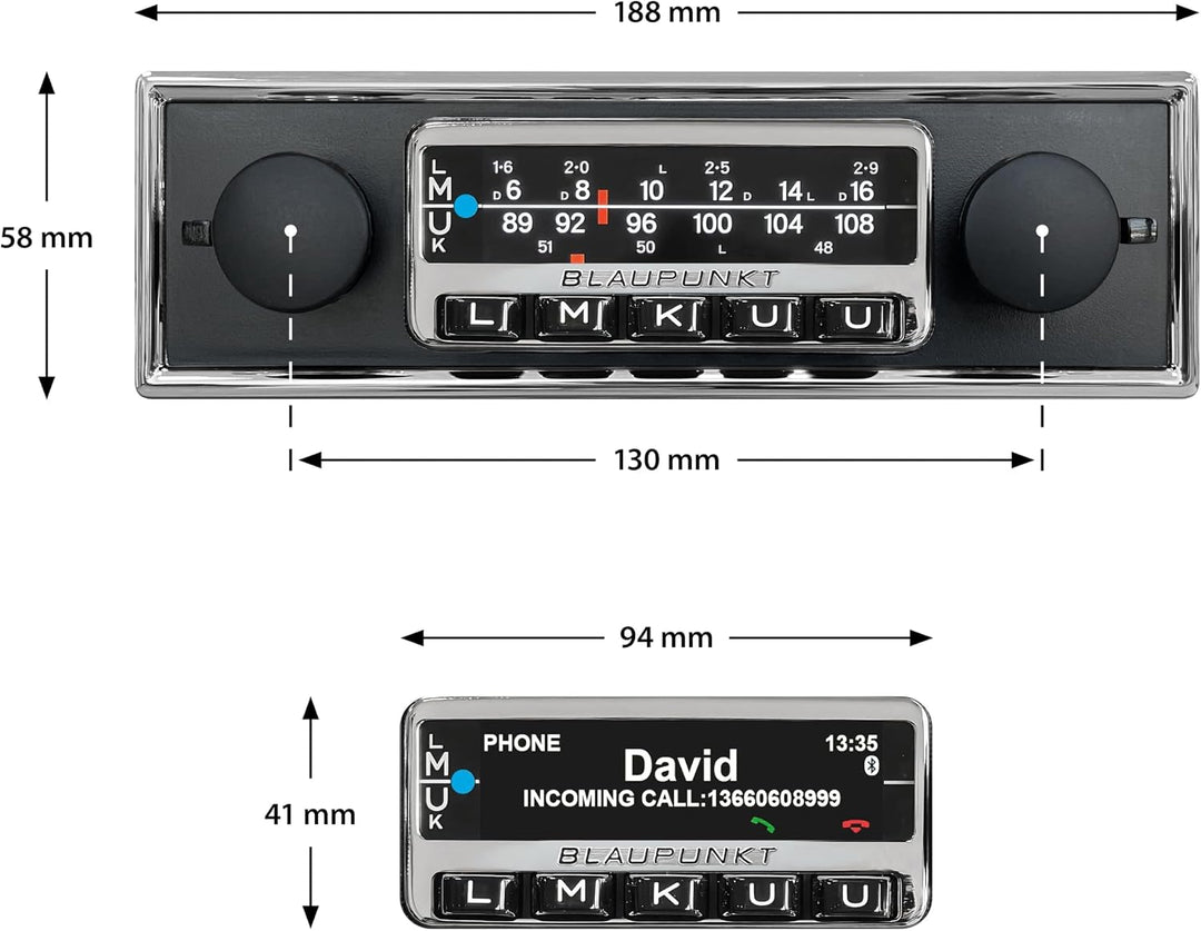 Blaupunkt Frankfurt Stereo, 1-DIN Autoradio, Oldtimer-Design mit schwarzer Metallfront und Chromrahm