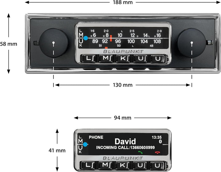 Blaupunkt Frankfurt Stereo, 1-DIN Autoradio, Oldtimer-Design mit schwarzer Metallfront und Chromrahm