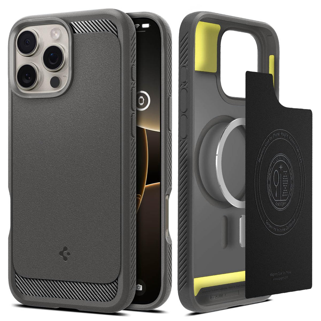 Spigen Rugged Armor MagFit Hülle für iPhone 16 Pro, Kompatibel mit MagSafe Zubehör -Grau