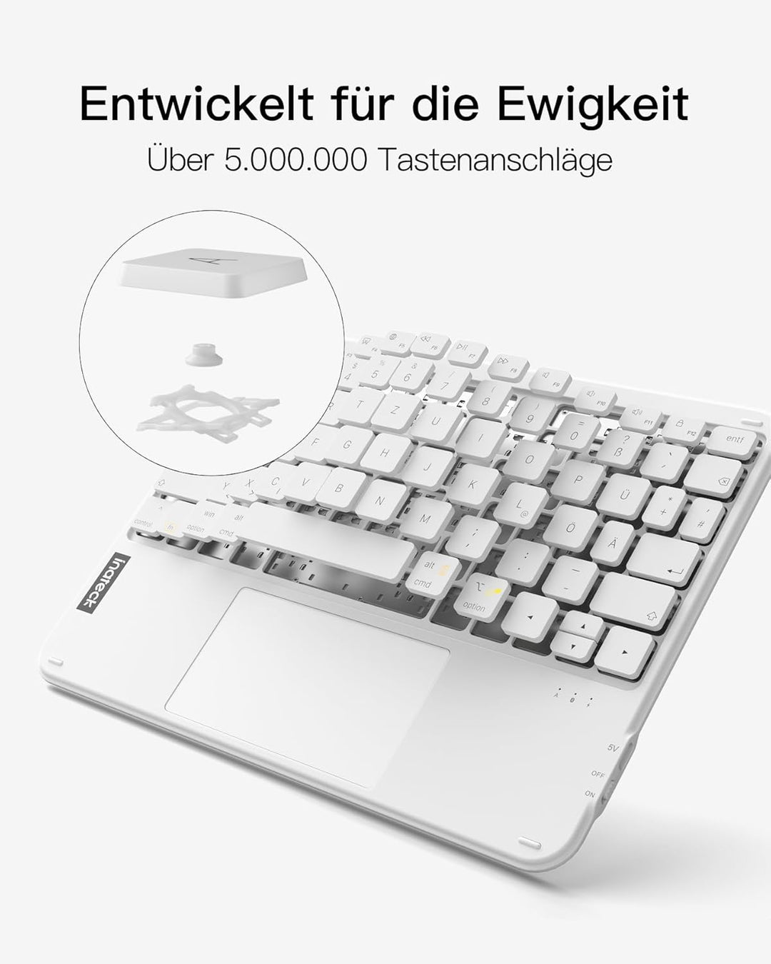 Inateck Tablet Keyboard with Touchpad, Ultralight Keyboard Wireless QWERTZ German with Trackpad, Com