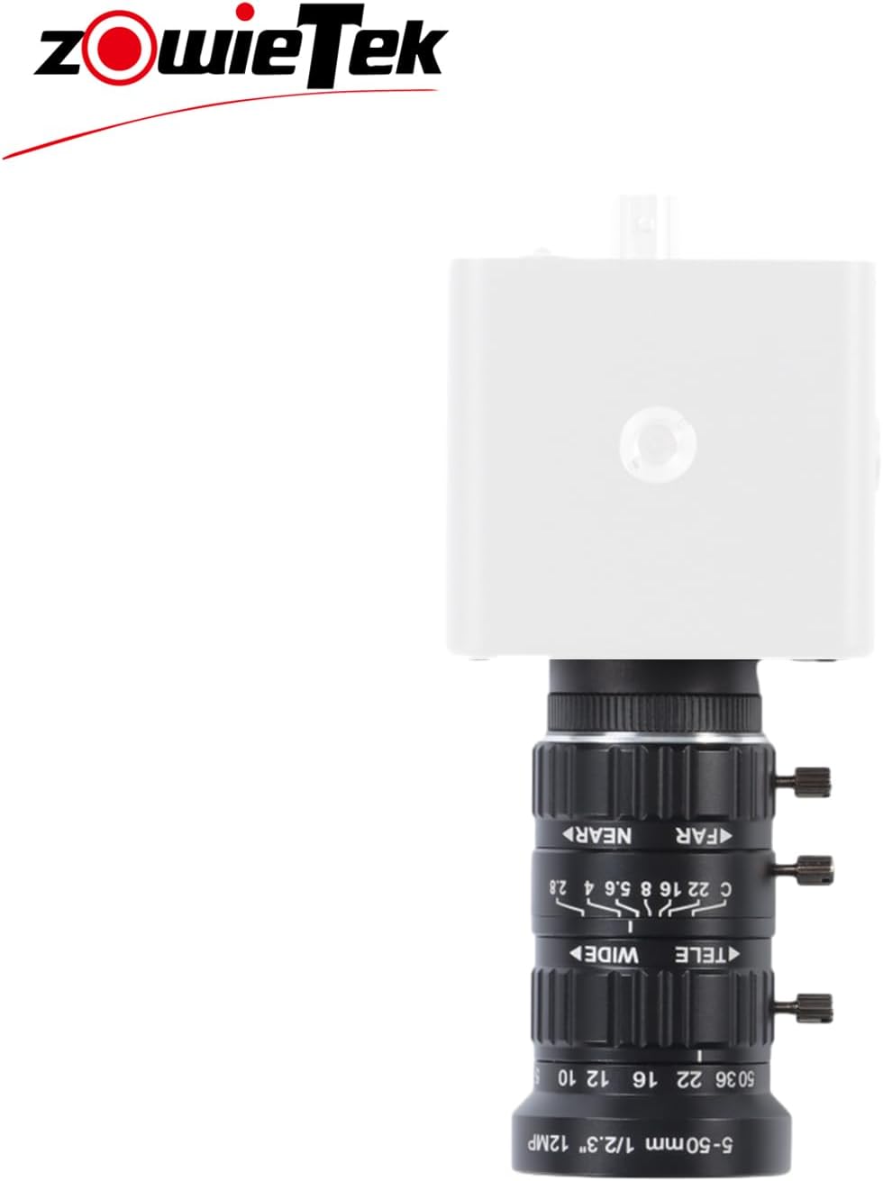 Zowietek 5-50 mm 12 MP C-Mount Zoomobjektiv mit geringer Verzerrung, mit C-CS-Adapter, für Zowietek