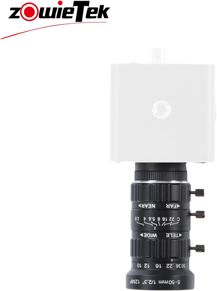 Zowietek 5-50 mm 12 MP C-Mount Zoomobjektiv mit geringer Verzerrung, mit C-CS-Adapter, für Zowietek