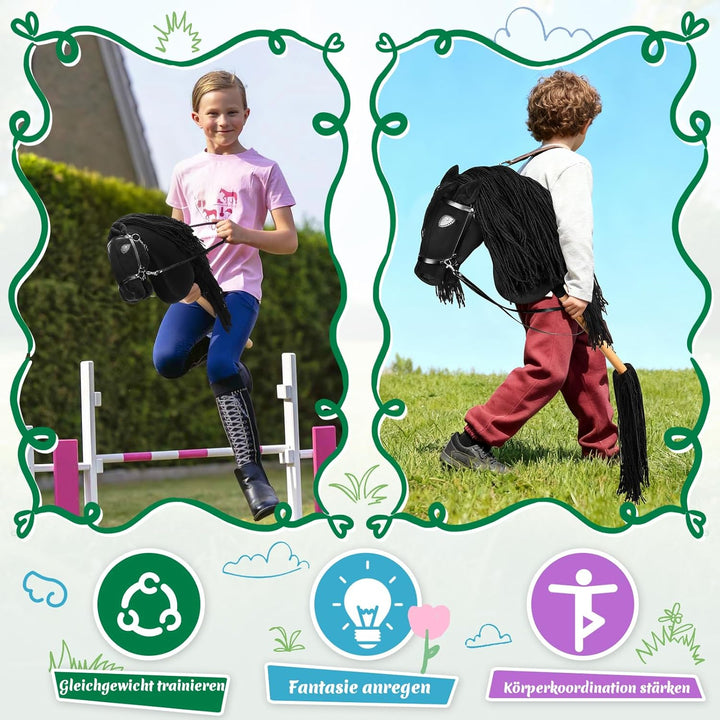 Hobby Horse, A3 Kopfgrösse Steckenpferd Kinder, Hobby Horsing mit Weichem Plüschhalfter, Fliessendem