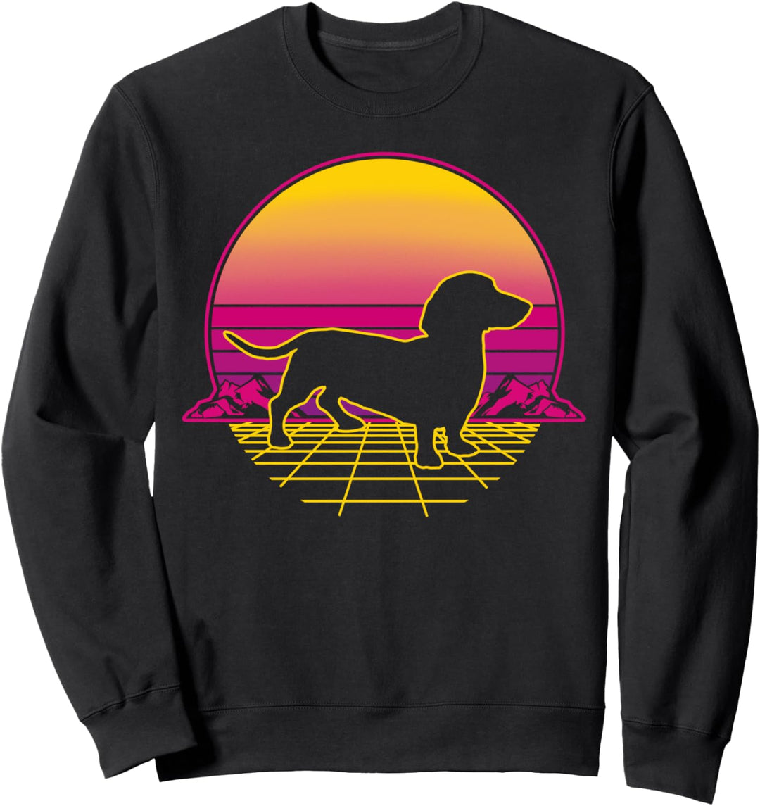 Dackel Teckel Hund Welpe Retro Vintage Sunset Geschenk Sweatshirt