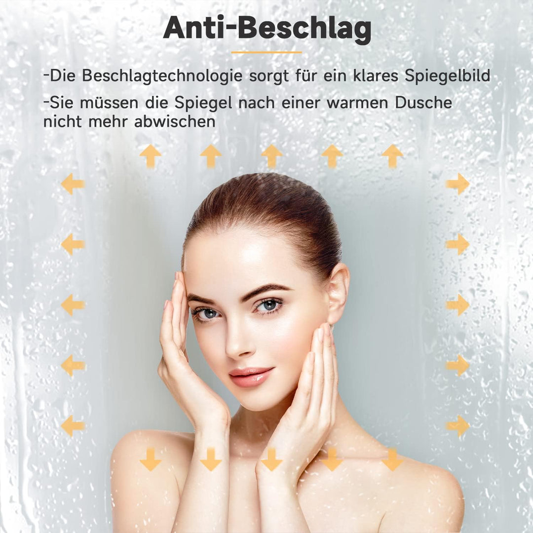 SONNI Badspiegel mit Beleuchtung 100x60 cm, LED Spiegel mit Touch-Schalter, Dimmbar, Beschlagfrei, 3