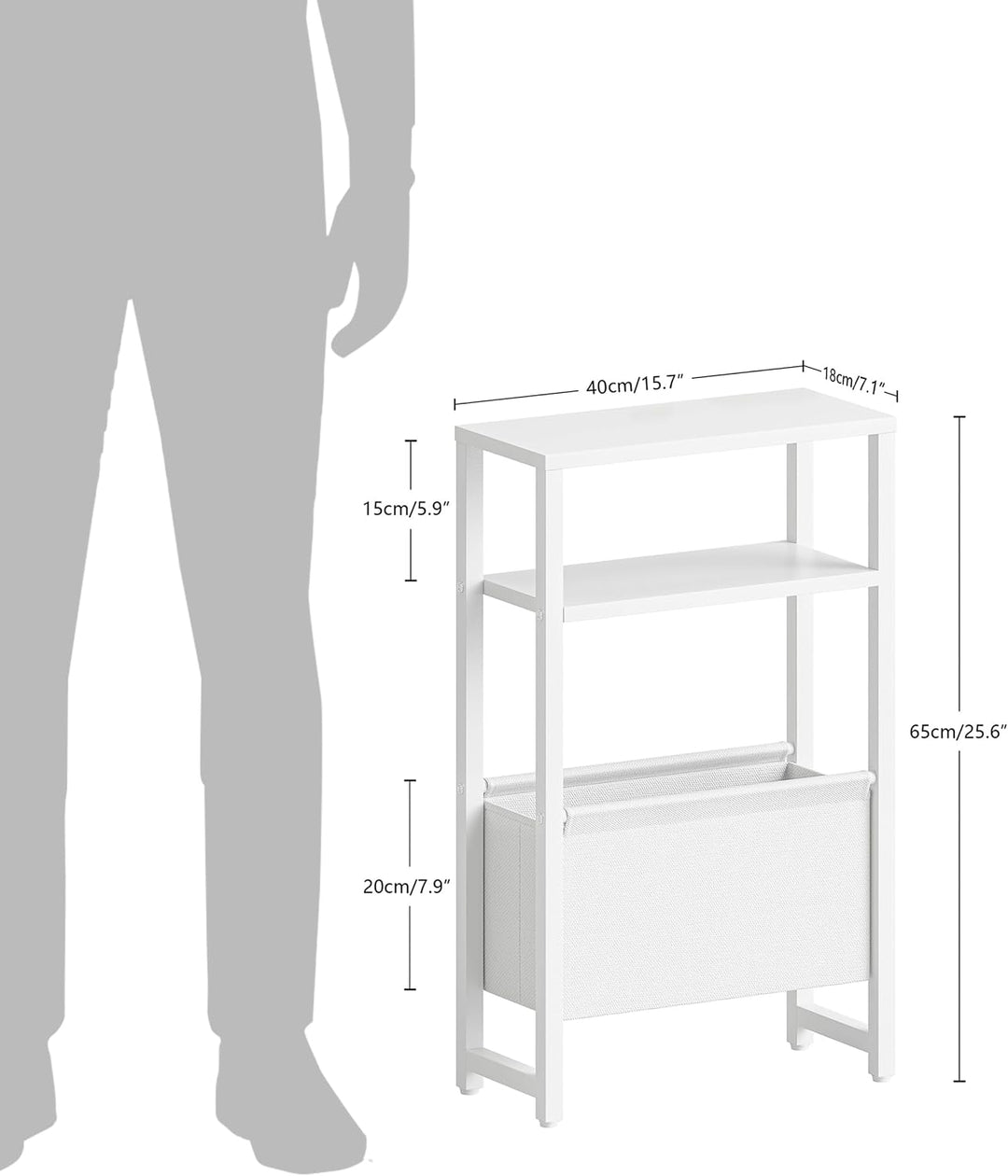 Konsolentisch Schmal 3 Ablagen Schmaler Nachttisch Weiss Sideboard Sofatisch mit Stauraum Beistellti