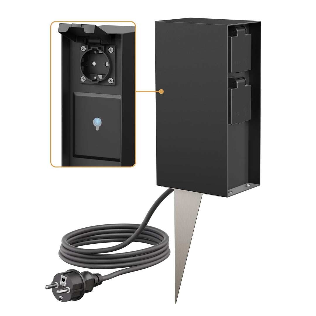 ledscom.de Garten-Steckdosensäule POMI mit Erdspiess und 2m Kabel für aussen, IP44, Smart Home, WLAN