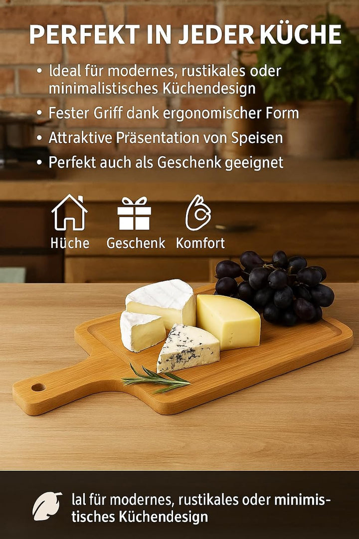 Hausleben Servierbrett Set 6er – 15×10 cm – Mini Bambus Schneidebrett mit Griff – Frühstücksbrettche