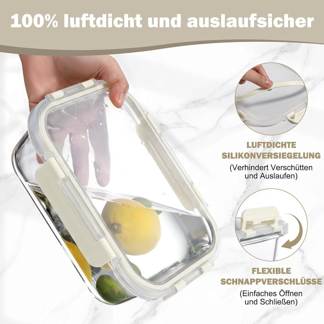 YASHE Glasbehälter mit Deckel, 10 Teile Stapelbar & Luftdicht Meal Prep Boxen Glas für Spülmaschine,