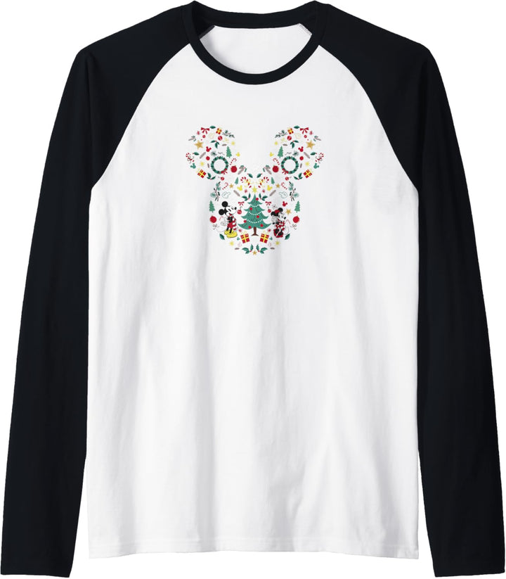 Disney Mickey &amp; Minnie Christmas Jumble Ear Shape Raglan